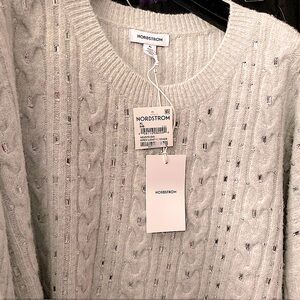 Nordstrom wool blend grey knitted boxy sweater with rhinestones sizeXL